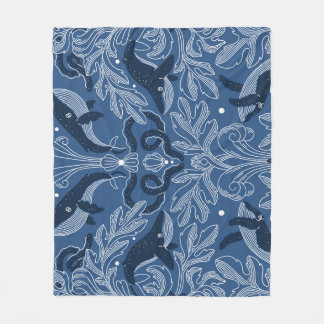 Nautische walvissen, damast textuurpatroon. fleece deken