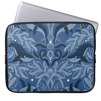 Nautische walvissen, damast textuurpatroon. laptop sleeve