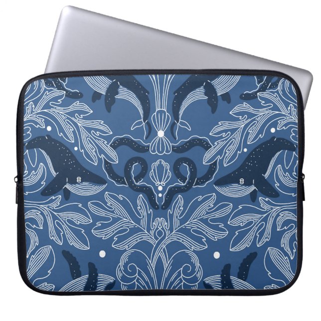 Nautische walvissen, damast textuurpatroon. laptop sleeve (Voorkant)