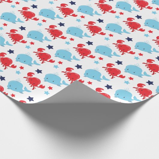 Nautische walvissen en krabben Patroon Cadeaupapier (Hoek)