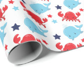 Nautische walvissen en krabben Patroon Cadeaupapier (Rol Hoek)