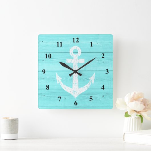Nautische wandklok | scheepsanker en houten panele (Huis)