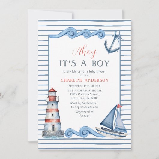 Nautische Waterverf Ahoy Het is een Boy Baby showe Kaart (Voorkant)
