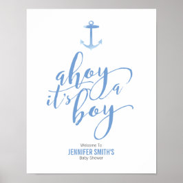 Nautische Waterverf Anchor Blue Baby shower Welcom Poster