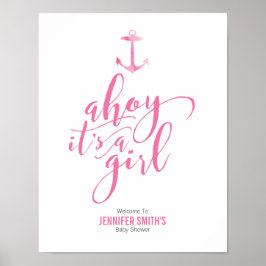 Nautische Waterverf Anchor Pink Baby shower Welcom Poster