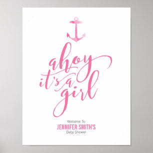 Nautische Waterverf Anchor Pink Baby shower Welcom Poster