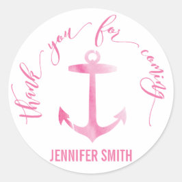 Nautische Waterverf Anker Dank u Roze Ronde Sticker