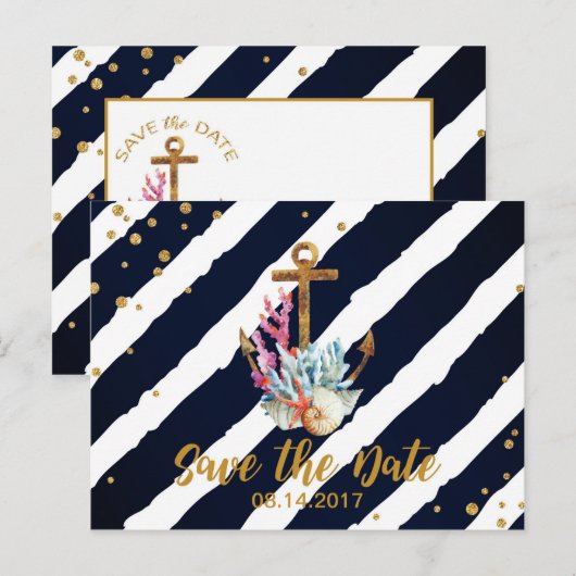 Nautische Waterverf Anker Seashells Save the Date Aankondigingskaart (Voorkant / Achterkant)