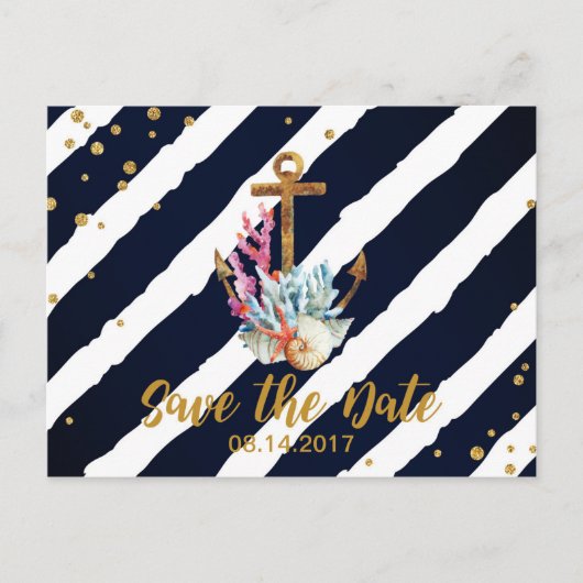 Nautische Waterverf Anker Seashells Save the Date Aankondigingskaart (Voorkant)
