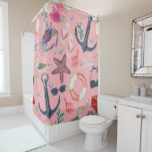 Nautische Waterverf Anker Zeesterren Patroon Douchegordijn (In situ)