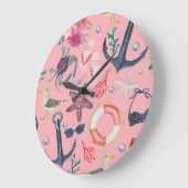 Nautische Waterverf Anker Zeesterren Patroon Grote Klok (Hoek)