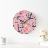 Nautische Waterverf Anker Zeesterren Patroon Grote Klok (Huis)