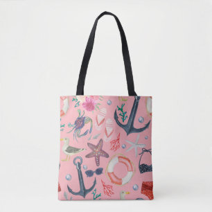 Nautische Waterverf Anker Zeesterren Patroon Tote Bag