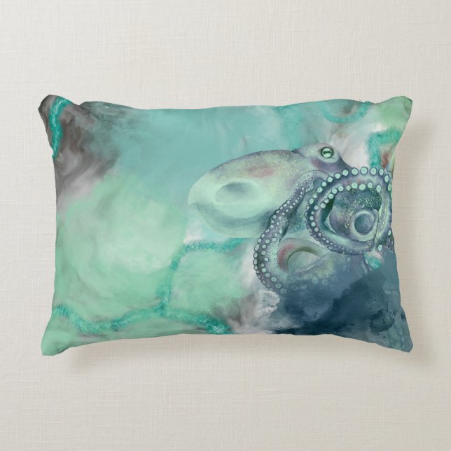 Nautische Waterverf Aqua Ocean Octopus Accent Kussen (Voorkant)