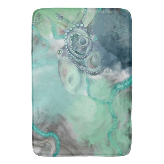 Nautische Waterverf Aqua Ocean Octopus Badmat (Voorkant Verticaal)