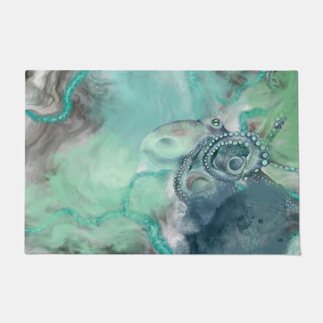 Nautische Waterverf Aqua Ocean Octopus Deurmat (Voorkant)