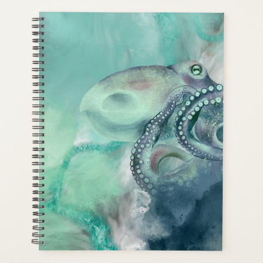 Nautische Waterverf Aqua Ocean Octopus Planner (Voorkant)