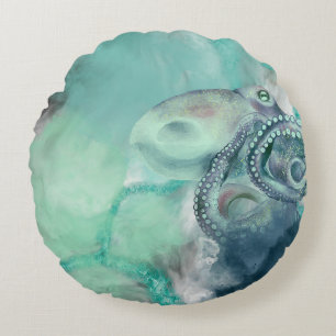 Nautische Waterverf Aqua Ocean Octopus Rond Kussen