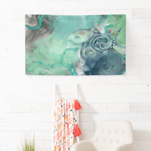 Nautische Waterverf Aqua Ocean Octopus Spandoek (Insitu)