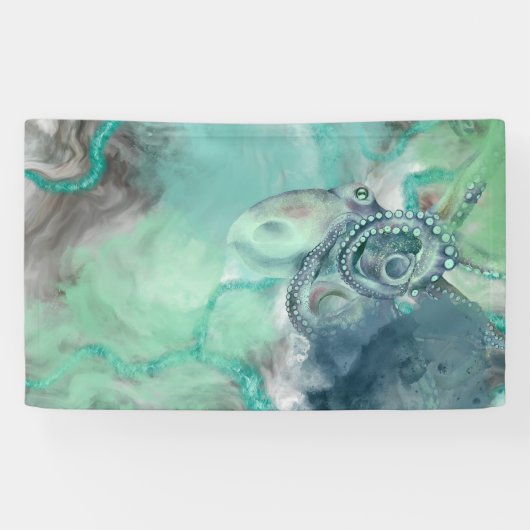 Nautische Waterverf Aqua Ocean Octopus Spandoek (Horizontaal)