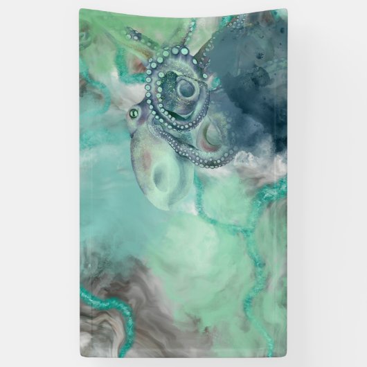 Nautische Waterverf Aqua Ocean Octopus Spandoek (Verticaal)