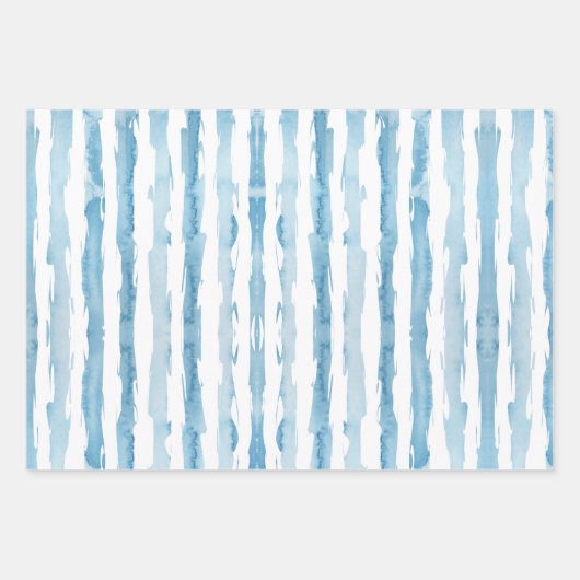 nautische Waterverf blauw wit geschilderd gestreep Inpakpapier Vel (Voorkant 3)