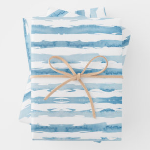 nautische Waterverf blauw wit geschilderd gestreep Inpakpapier Vel
