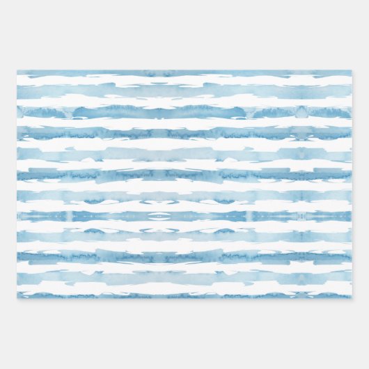 nautische Waterverf blauw wit geschilderd gestreep Inpakpapier Vel (Voorkant)