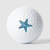 Nautische waterverf blauwe zeester golfballen (Voorkant)