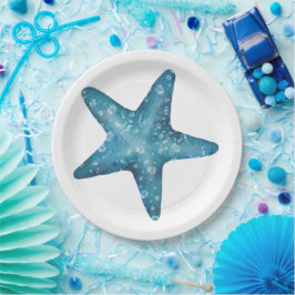 Nautische waterverf blauwe zeester papieren bordje