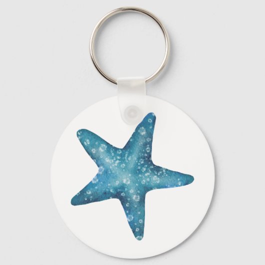 Nautische waterverf blauwe zeester sleutelhanger (Voorkant)