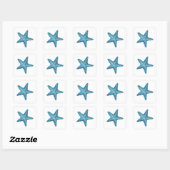 Nautische waterverf blauwe zeester vierkante sticker (Vel)