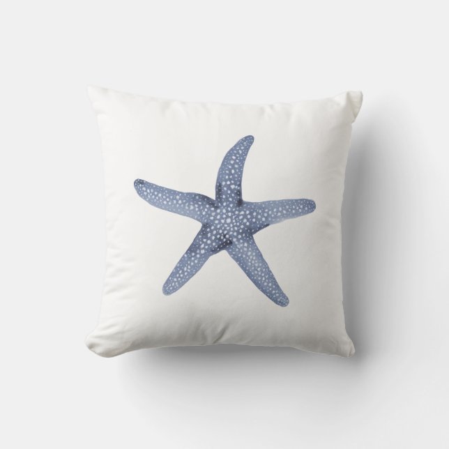 Nautische Waterverf Blue Starfish Sierkussen (Voorkant)
