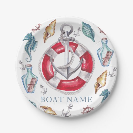 Nautische Waterverf bootnaam gepersonaliseerd Papieren Bordje (Voorkant)
