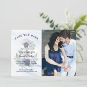 Nautische Waterverf Floral Anchor Navy Blue Foto Save The Date (Staand voorkant)