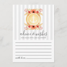 Nautische Waterverf Floral Gold Anchor Wedding Advieskaart