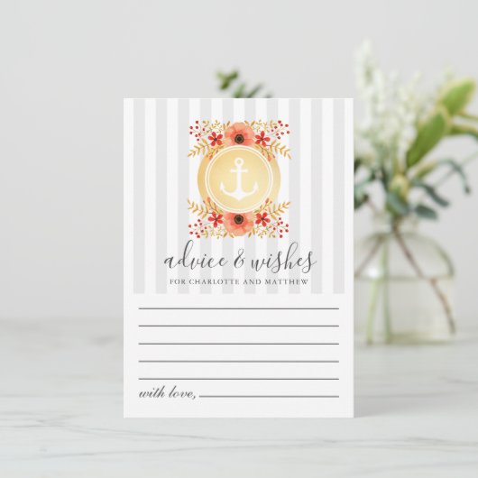 Nautische Waterverf Floral Gold Anchor Wedding Advieskaart (Staand voorkant)