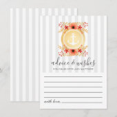 Nautische Waterverf Floral Gold Anchor Wedding Advieskaart (Voorkant / Achterkant)