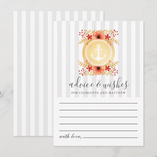 Nautische Waterverf Floral Gold Anchor Wedding Advieskaart (Voorkant / Achterkant)