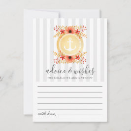 Nautische Waterverf Floral Gold Anchor Wedding Advieskaart