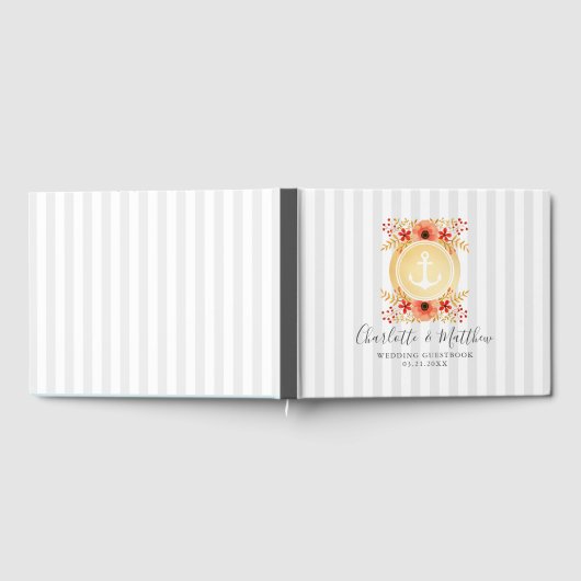 Nautische Waterverf Floral Gold Anchor Wedding Gastenboek (Volledig)