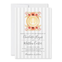 Nautische Waterverf Floral Gold Anchor Wedding