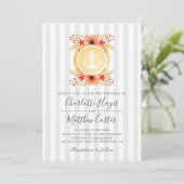 Nautische Waterverf Floral Gold Anchor Wedding Kaart (Staand voorkant)