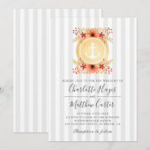 Nautische Waterverf Floral Gold Anchor Wedding Kaart (Voorkant / Achterkant)