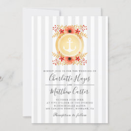 Nautische Waterverf Floral Gold Anchor Wedding Kaart