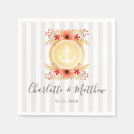 Nautische Waterverf Floral Gold Anchor Wedding Servet