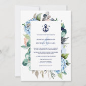 Nautische Waterverf Floral Hydrangea Wedding Kaart (Voorkant)