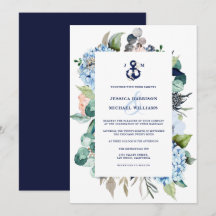 Nautische Waterverf Floral Hydrangea Wedding
