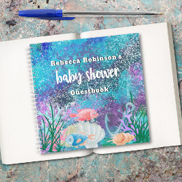 Nautische Waterverf Glitter Baby shower Guestbook Notitieboek
