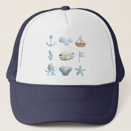 Nautische waterverf mariene pictogrammen trucker pet